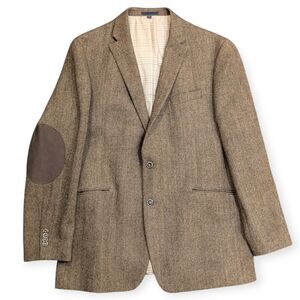 Jos.A.Bank Men's Herringbone Brown 100% Wool Blazer With Suede Elbow Patches 44L